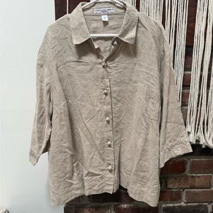 Josephine Chaus Natural Beige Linen Button-Front Top
